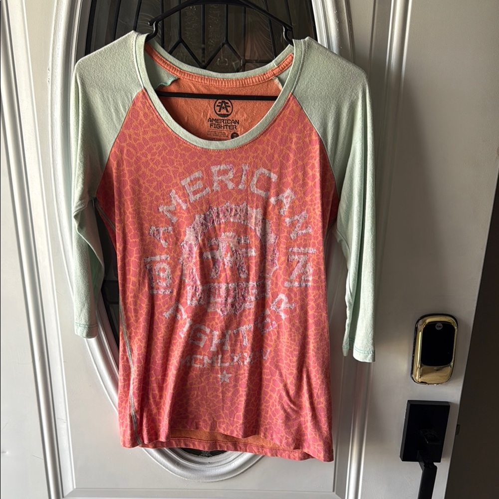 American Fighter Pink and Green Raglan Tee